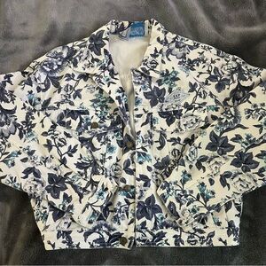 French Country Vintage Floral Trucker Denim Jacket 90s Size Medium